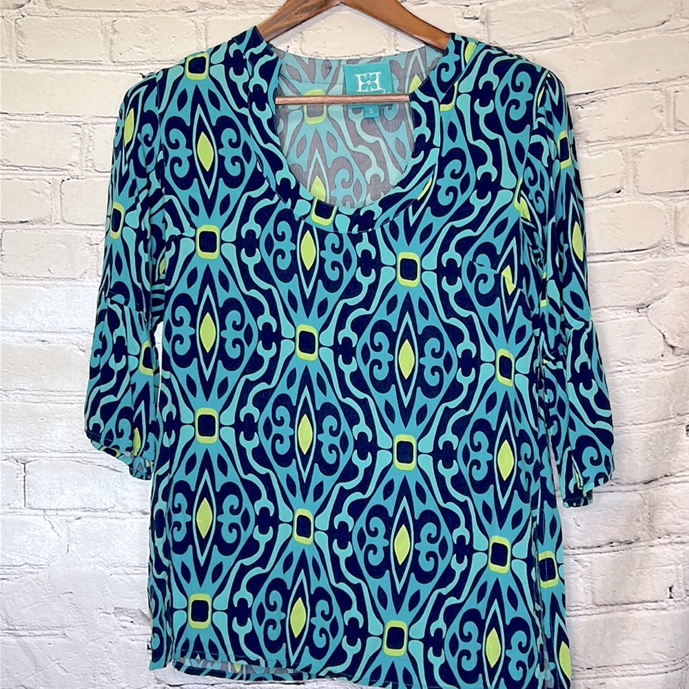 Escapada Blue Green Long Sleeve Blouse Size Small Excellent Condition